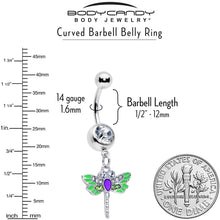 Load image into Gallery viewer, Green Clear Gem Bright Dragonfly Blue Dangle Belly Ring