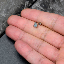Load image into Gallery viewer, 16G 1/4 Clear Gem Heavenly Heart Angel Wing Blue Cartilage Earring