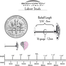 Load image into Gallery viewer, 16G 5/16 Clear Gem Heavenly Heart Angel Wing Pink Labret Tragus