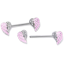 Load image into Gallery viewer, 14G 9/16 Clear Gem Heavenly Heart Angel Wing Pink Nipple Ring Set