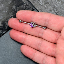 Load image into Gallery viewer, 14G Clear Gem Butterfly Rose Flower Purple Industrial Barbell 38mm