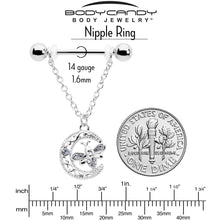 Load image into Gallery viewer, 14G 9/16 Clear Gem Lunar Dragonfly Chain Dangle Nipple Ring Set