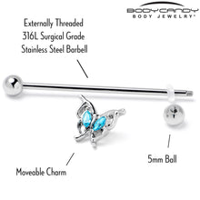 Load image into Gallery viewer, 14G Blue Gem Fancy Fab Butterfly Industrial Barbell 38mm