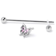 Load image into Gallery viewer, 14G Pink Gem Fancy Fab Butterfly Industrial Barbell 38mm
