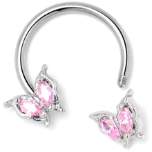 Load image into Gallery viewer, 16G 3/8 Pink Gem Fancy Fab Butterfly Horseshoe Circular Barbell