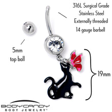 Load image into Gallery viewer, Clear Gem Butterfly Black Cat Dangle Belly Ring