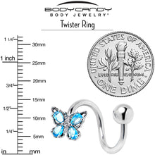 Load image into Gallery viewer, Blue Gem Baroque Beauty Butterfly Spiral Twister Belly Ring