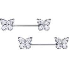 Load image into Gallery viewer, 14G 9/16 Clear Gem Baroque Beauty Butterfly Barbell Nipple Ring Set