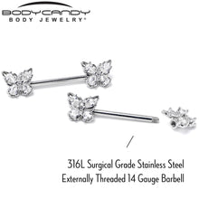 Load image into Gallery viewer, 14G 9/16 Clear Gem Baroque Beauty Butterfly Barbell Nipple Ring Set