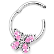 Load image into Gallery viewer, 16G 3/8 Pink Gem Baroque Beauty Butterfly Hinged Segment Ring