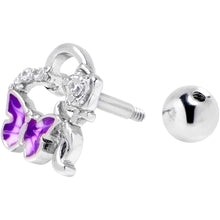 Load image into Gallery viewer, 16G 1/4 Clear CZ Gem Butterfly Flower Purple Cartilage Earring