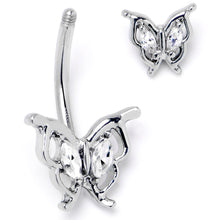 Load image into Gallery viewer, Clear Gem Fancy Fab Butterfly Double Mount Belly Ring