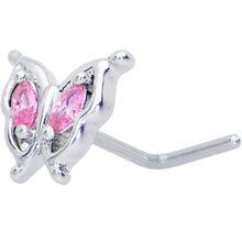 Load image into Gallery viewer, 20G 7mm Pink Gem Fancy Fab Butterfly L Shape Nose Ring