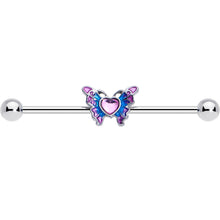 Load image into Gallery viewer, 14G Pink Gem Heart Butterfly Purple Industrial Barbell 38mm