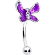 Load image into Gallery viewer, 16G 5/16 Clear Gem Chunky Butterfly Purple Curved Eyebrow Ring