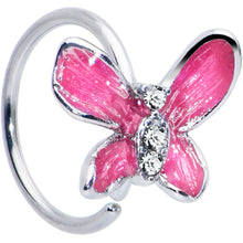 Load image into Gallery viewer, 20G 5/16 Clear Gem Chunky Butterfly Pink Nose Hoop