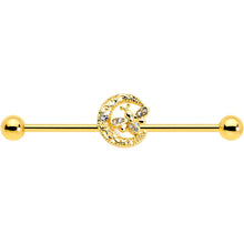 Load image into Gallery viewer, 14G Clear Gem Gold Tone Lunar Dragonfly Industrial Barbell 38mm