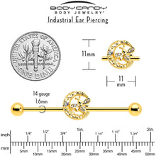Load image into Gallery viewer, 14G Clear Gem Gold Tone Lunar Dragonfly Industrial Barbell 38mm