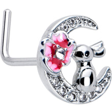Load image into Gallery viewer, 20G 7mm Clear CZ Gem Rabbit On The Moon Pink L Shape Nose Ring