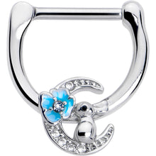 Load image into Gallery viewer, 16G 5/16 Clear CZ Gem Rabbit On The Moon Blue Cartilage Clicker