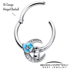 Load image into Gallery viewer, 16G 3/8 Clear CZ Gem Rabbit On The Moon Blue Hinged Segment Ring
