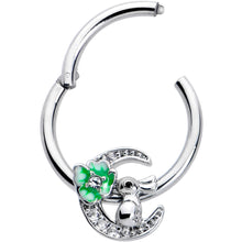 Load image into Gallery viewer, 16G 3/8 Clear CZ Gem Rabbit On The Moon Green Hinged Segment Ring