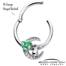 Load image into Gallery viewer, 16G 3/8 Clear CZ Gem Rabbit On The Moon Green Hinged Segment Ring