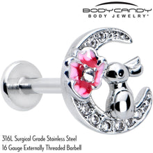 Load image into Gallery viewer, 16G 5/16 Clear CZ Gem Rabbit Moon Pink Internally Threaded Labret