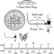 Load image into Gallery viewer, 20G 7mm Clear Gem Fancy Fab Butterfly L Shape Nose Ring