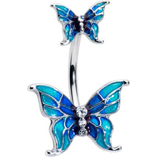 Load image into Gallery viewer, Clear Gem Butterfly Blue Sky Double Mount Belly Ring