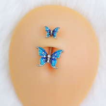 Load image into Gallery viewer, Clear Gem Butterfly Blue Sky Double Mount Belly Ring