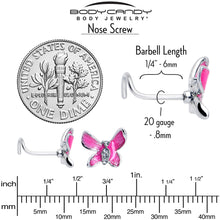 Load image into Gallery viewer, 20G 7mm Clear Gem Chunky Butterfly Pink Left Side Nose Screw