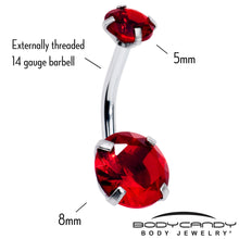 Load image into Gallery viewer, Deep Red Gem July Birthstone Double Mount Belly Ring