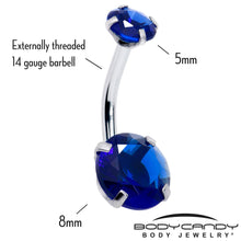 Load image into Gallery viewer, Dark Blue Gem September Birthstone Double Mount Belly Ring
