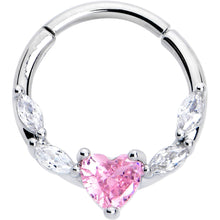 Load image into Gallery viewer, 16G 3/8 Pink Clear CZ Gem Simply Heart Hinged Segment Ring