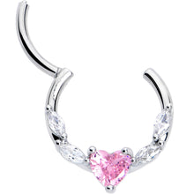 Load image into Gallery viewer, 16G 3/8 Pink Clear CZ Gem Simply Heart Hinged Segment Ring