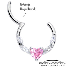 Load image into Gallery viewer, 16G 3/8 Pink Clear CZ Gem Simply Heart Hinged Segment Ring