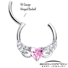 Load image into Gallery viewer, 16G 3/8 Pink Clear CZ Gem Flying Heart Hinged Segment Ring