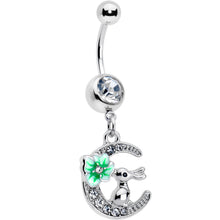 Load image into Gallery viewer, Clear Gem Rabbit On The Moon Green Dangle Belly Ring