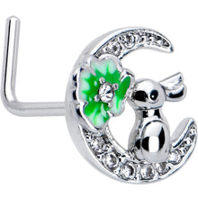 Load image into Gallery viewer, 20G 7mm Clear CZ Gem Rabbit On The Moon Green L Shape Nose Ring