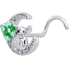 Load image into Gallery viewer, 20G 7mm Clear CZ Gem Rabbit On The Moon Green Left Side Nose Screw