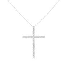 Load image into Gallery viewer, .925 Sterling Silver 4.0 Cttw Diamond 2-1/4" Cross Pendant with Box Chain Necklace (I-J Color, I1-I2 Clarity) - 18"