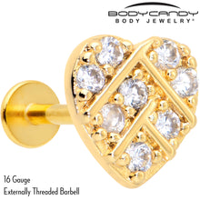 Load image into Gallery viewer, 16G 5/16 Clear Gem Gold Hue Lattice Heart Internally Threaded Labret