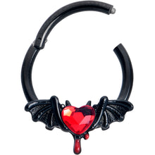Load image into Gallery viewer, 16G 3/8 Red Gem Black Bleeding Heart Bat Hinged Segment Ring