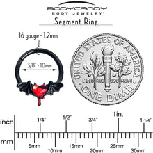 Load image into Gallery viewer, 16G 3/8 Red Gem Black Bleeding Heart Bat Hinged Segment Ring