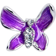 Load image into Gallery viewer, 20G 7mm Clear Gem Chunky Butterfly Purple Left Side Nose Screw