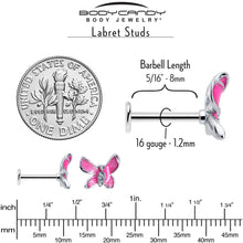 Load image into Gallery viewer, 16G 5/16 Clear Gem Chunky Butterfly Pink Labret Monroe Tragus