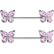 Load image into Gallery viewer, 14G 9/16 Pink Gem Baroque Beauty Butterfly Barbell Nipple Ring Set