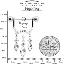 Load image into Gallery viewer, 14G 9/16 Clear Gem Heart Triple Drop Dangle Nipple Ring Set