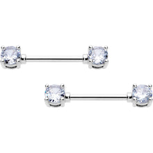 Load image into Gallery viewer, 14G 9/16 Clear CZ Gem Forward Facing April Birthstone Nipple Ring Set